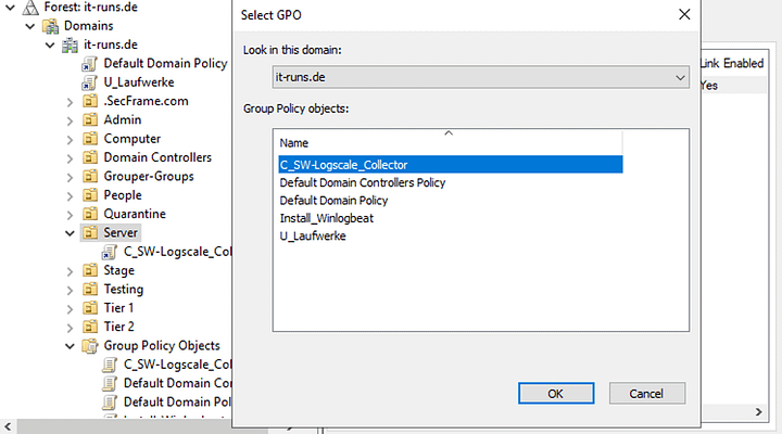 Auswählen der Gruppenrichtlinie für die Verteilung