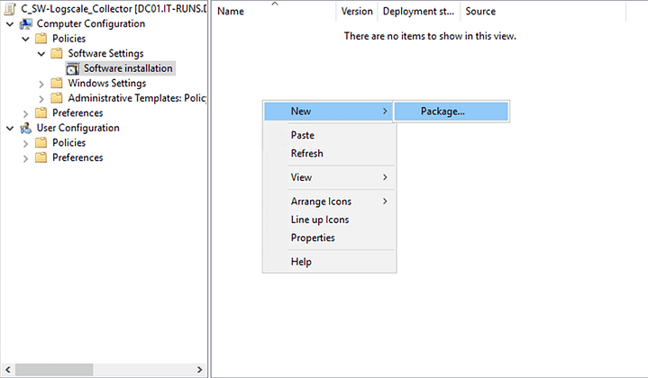 Erstellen der neuen Gruppenrichtlinie